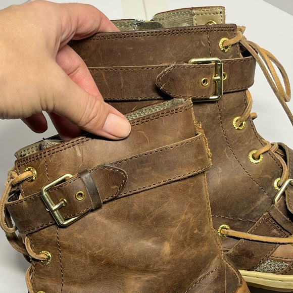 Sperry Women’s 9 Brown Leather Duck Boots Non-Marking Sole Lace Zip Riding Style - Picture 12 of 15